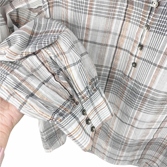 Rebecca Taylor La Vie Lurex Metallic Gauze Peasant Puffy Sleeve Blouse Top M - Picture 11 of 12